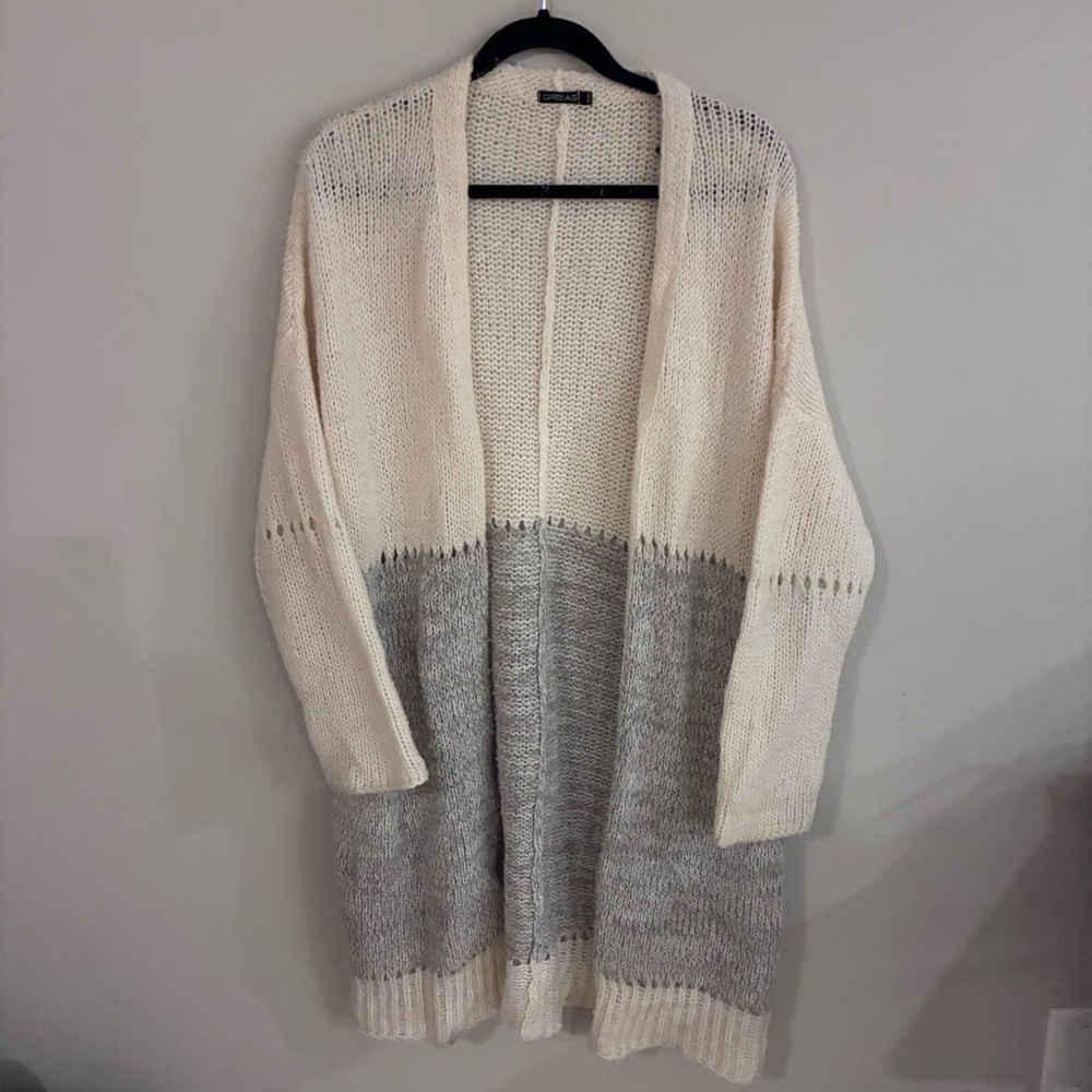 Grizas‎ Grey & Cream Wool Blend Knit Cardigan